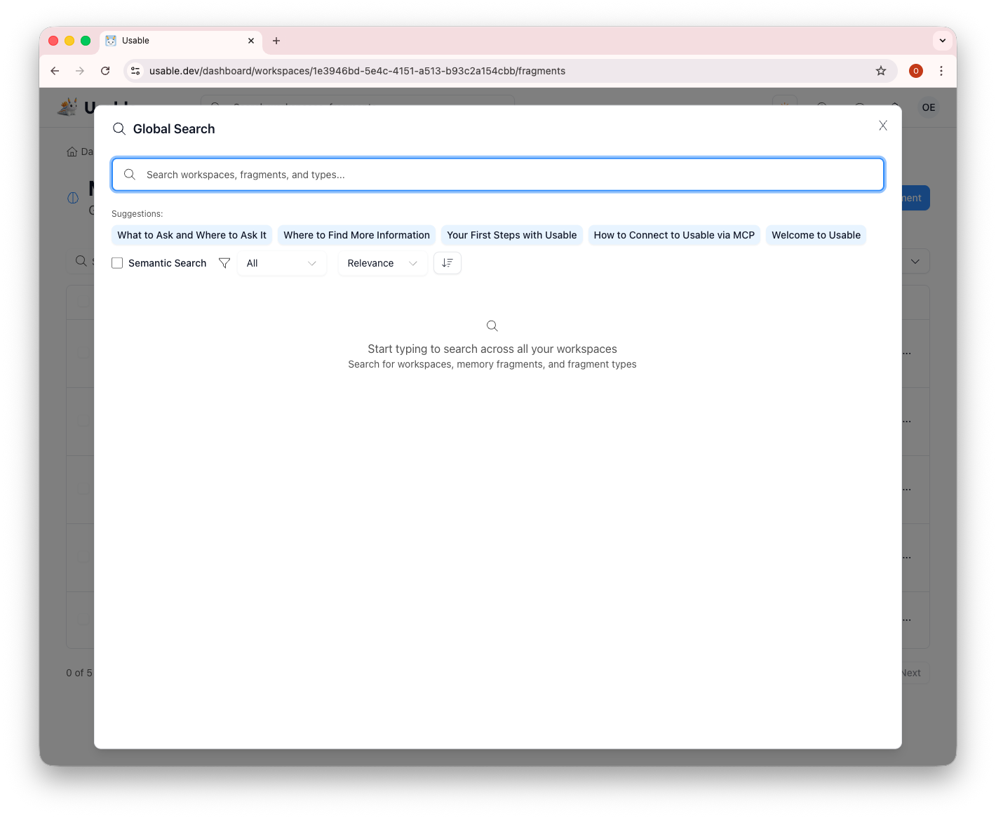 Global search dialog